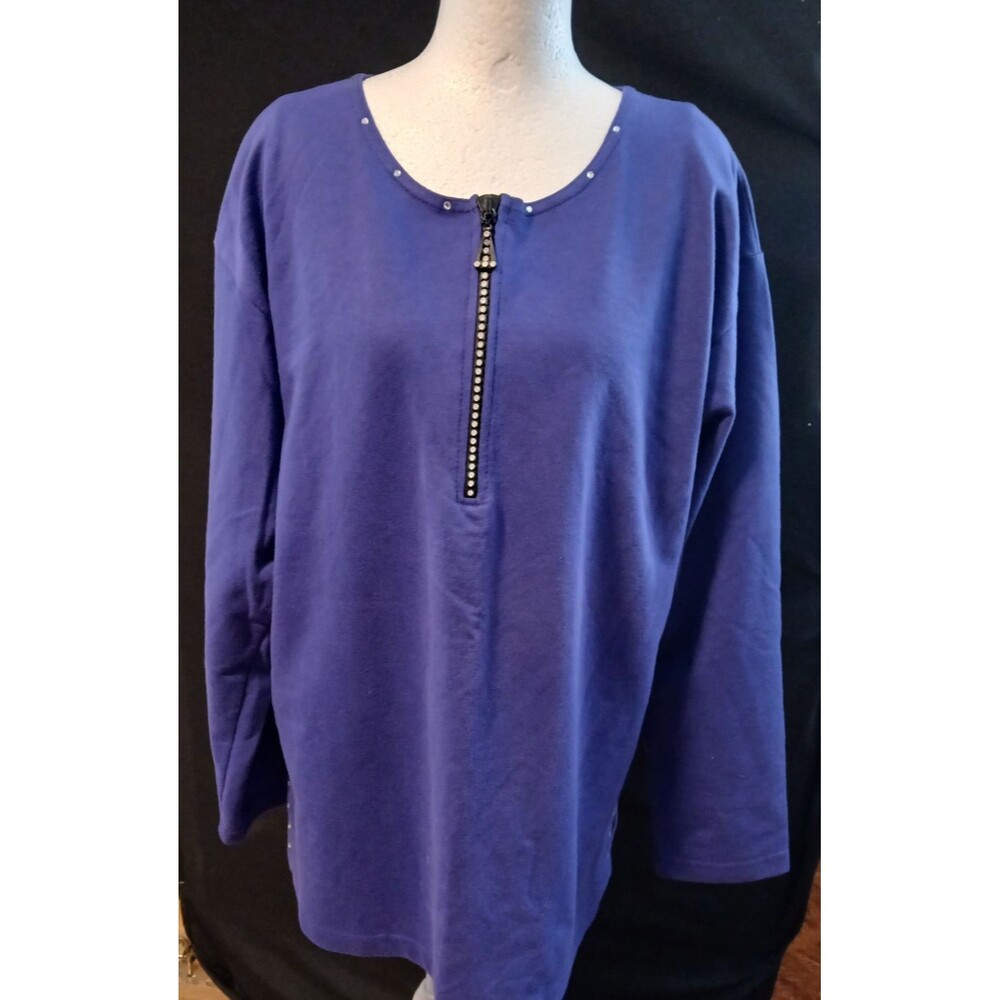 R & B Collections Purple Blouse with Tiny  Rhinestone & Zipper Large